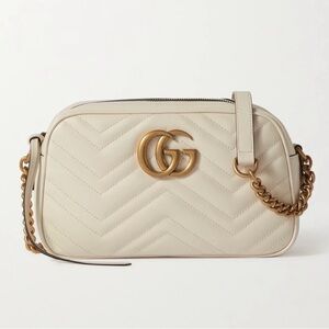 Gucci GG Marmont Small Quilted Leather Camera Bag Ivory White Crossbody